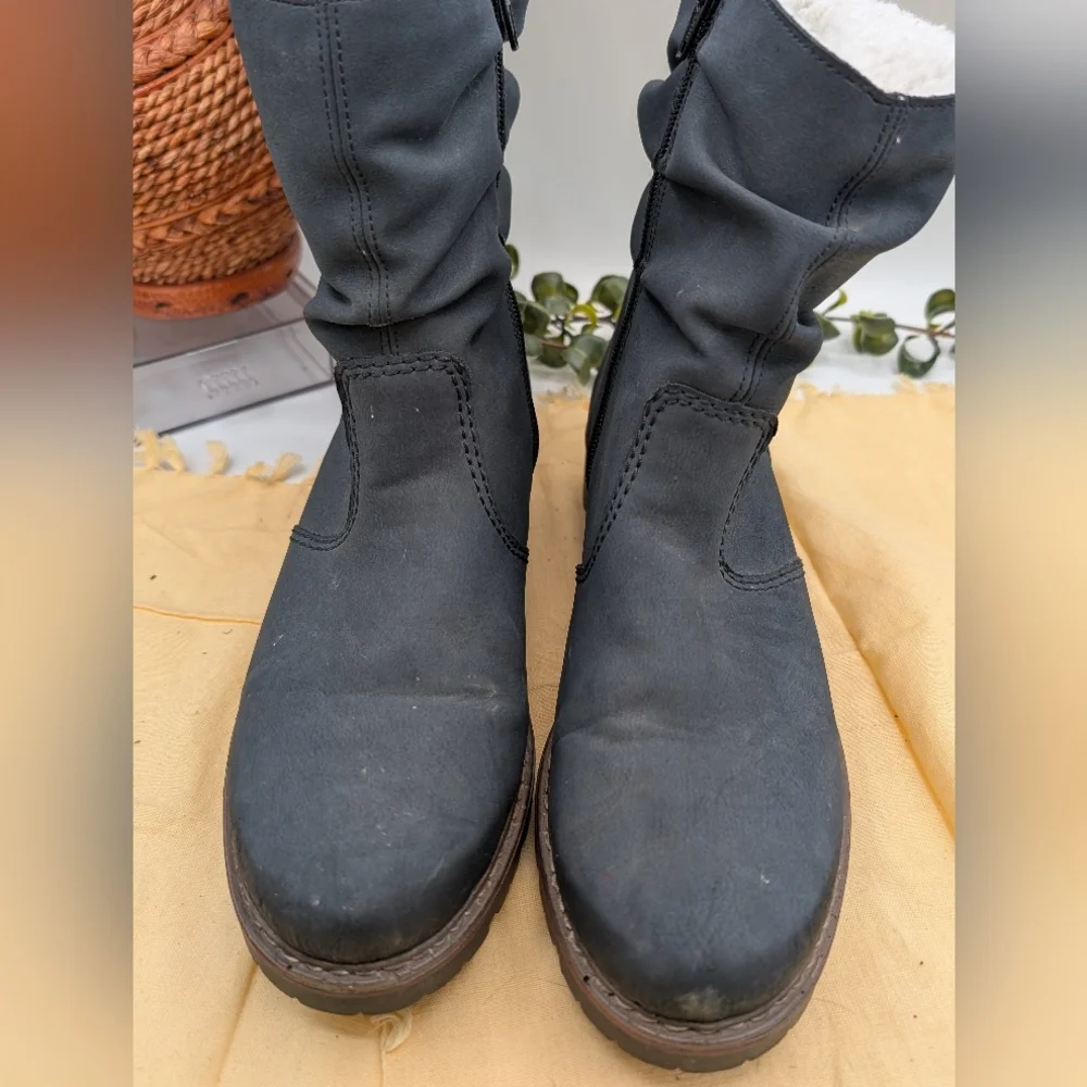 Rieker Women’s Ankle Boots Blue Fleece Lined Side Zip Comfort Shoes Size 42/11 M